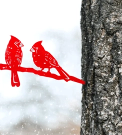 Cardinal Love Birds (Tree Stake) Metal Sign Wall Decor, Metal Sign Outdoor, Cut Metal