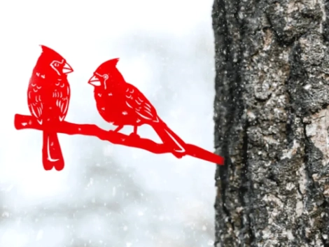 Cardinal Love Birds (Tree Stake) Metal Sign Wall Decor, Metal Sign Outdoor, Cut Metal