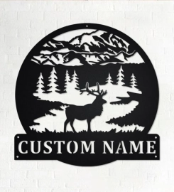 Custom Elk Hunting Metal Wall Art, Personalized Elk Hunter Name Sign Decor