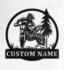 Custom Motocross Rider Metal Wall Art, Personalized Biker Name Sign Decoration