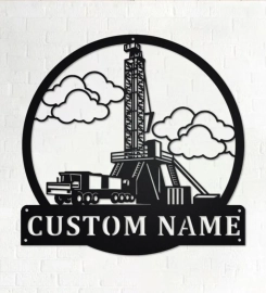 Custom Oil Drilling Truck Metal Wall Art, Personalized Oil Drilling Truck Name