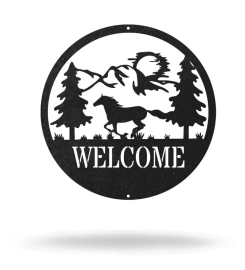 Horse Welcome Cut Metal, Metal Art Wall Decor, Cut Wall Hanging